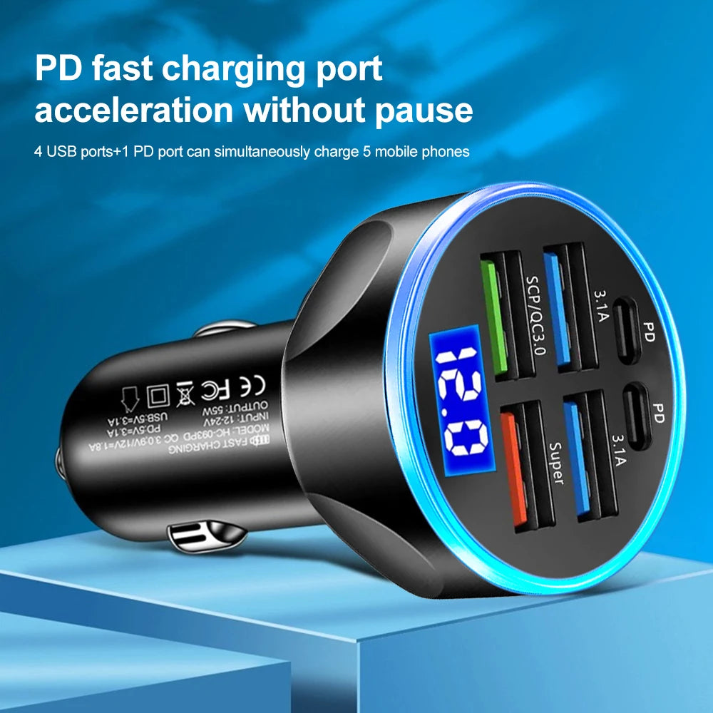 Velev Digital Display 4USB + 2PD Charger