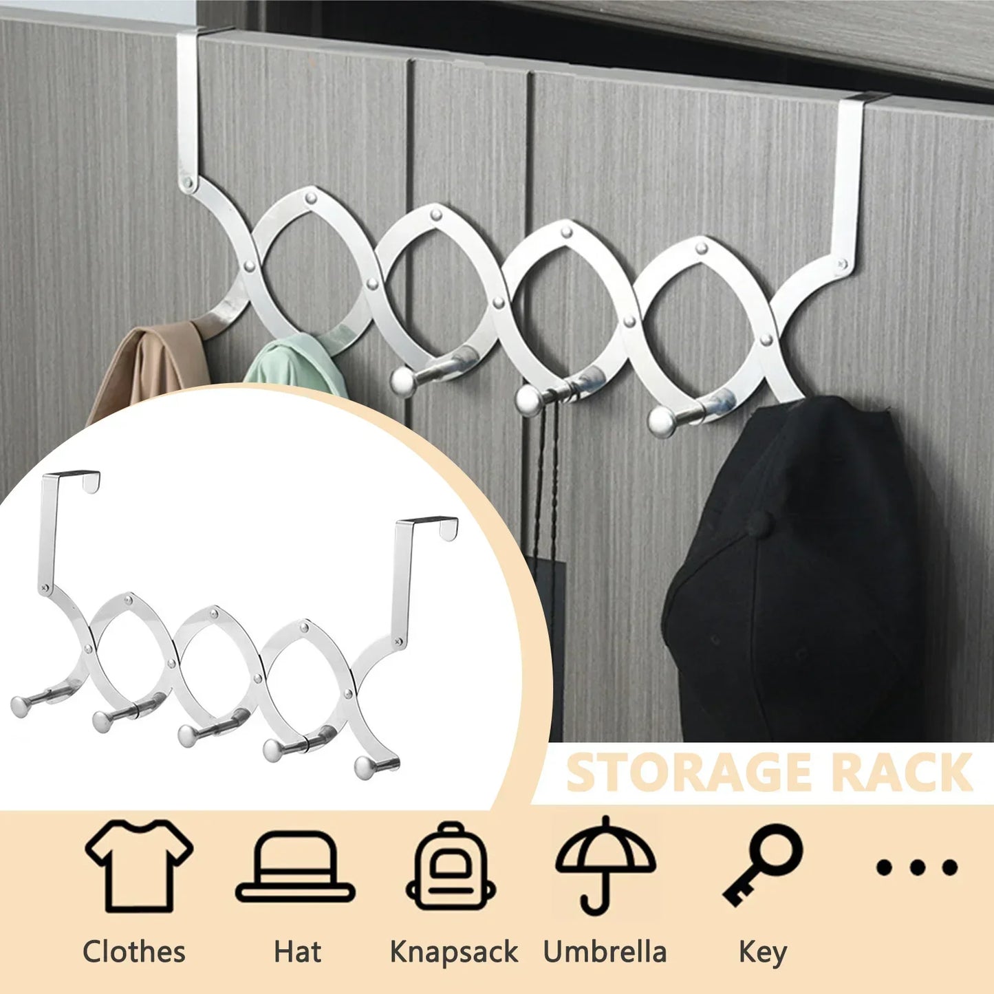 Retractable Stainless Steel Door Back Clothes Hanger