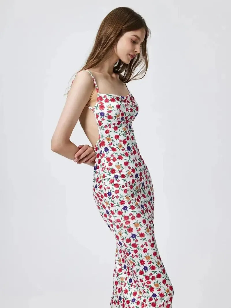 Bohemian Style Backless Slash Neck Ankle-Length Dress