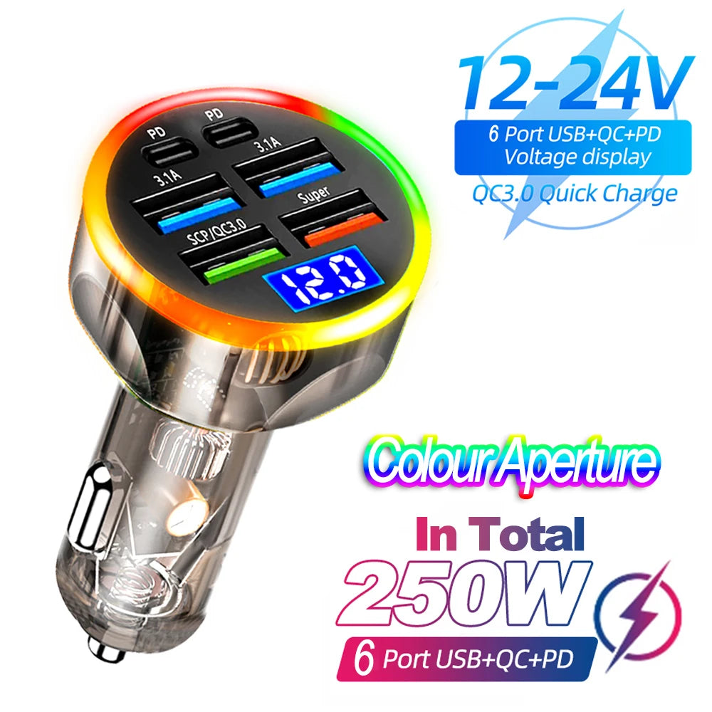 Velev Digital Display 4USB + 2PD Charger